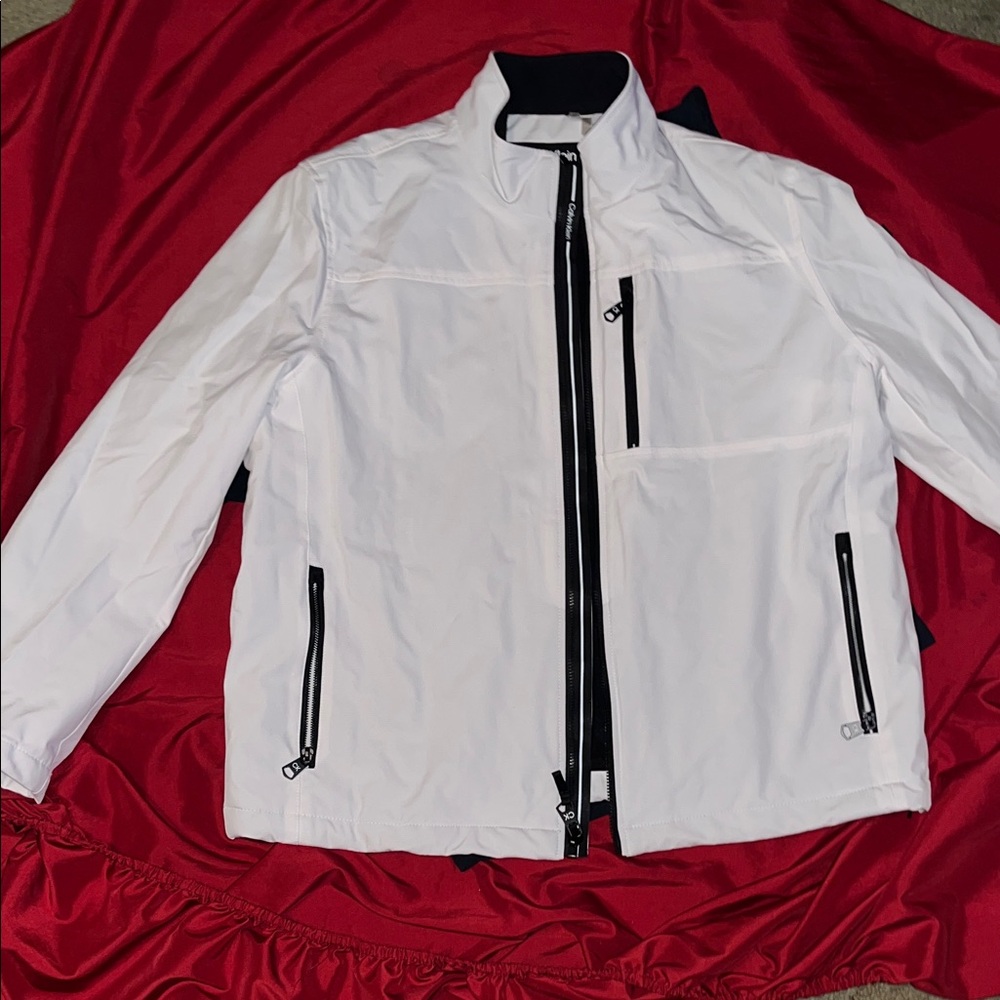 Calvin Klein Men's White Jacket with Black Accents